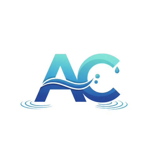 a logo using the letters AC with a blue water feel make it simple